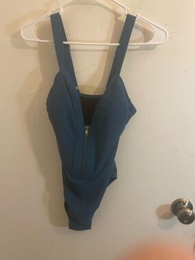 Kona Sol Teal Ribbed Sexy One-Piece Zip Front Swimsuit